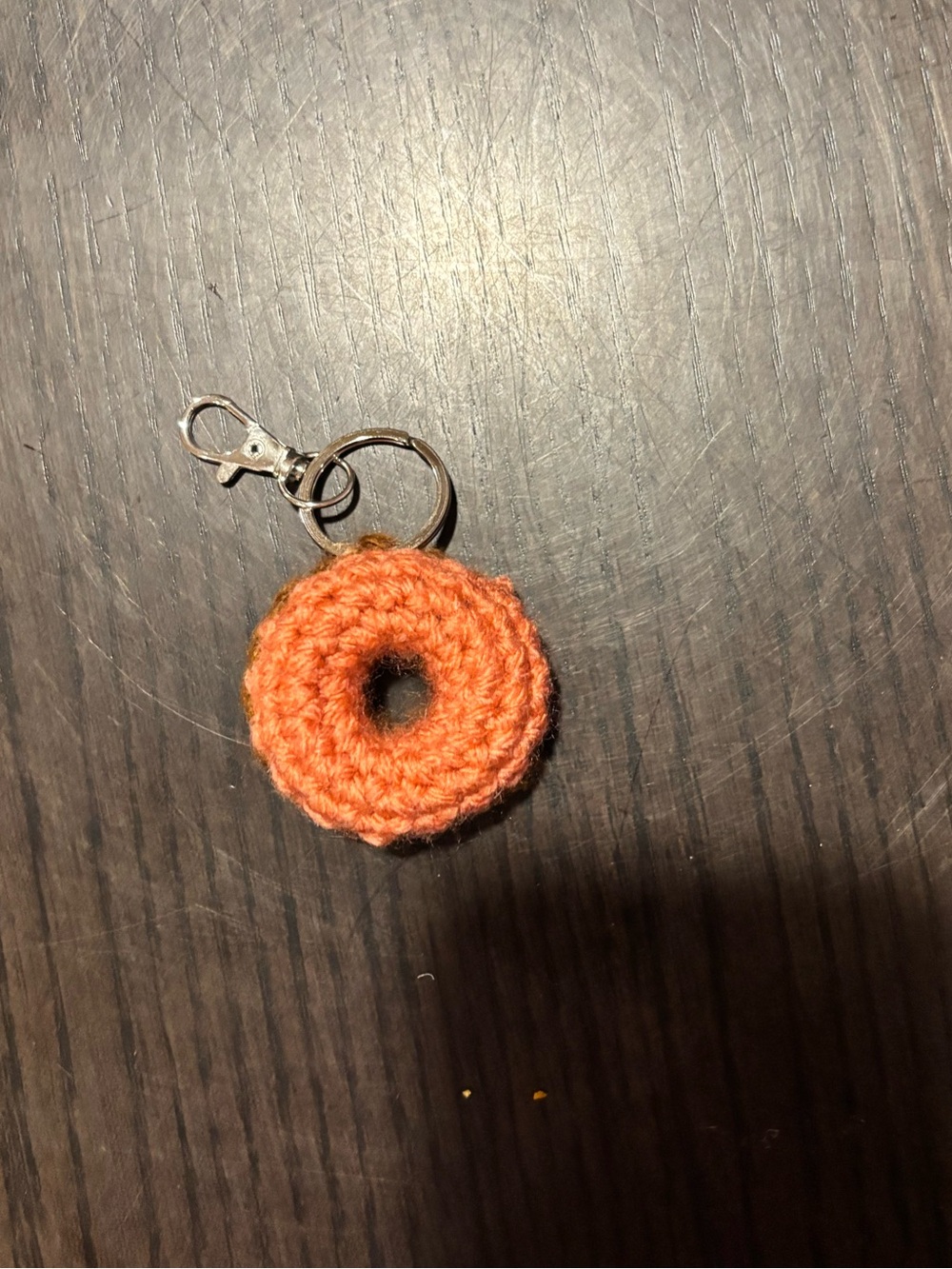 Crochet pumpkin spice donut keychain